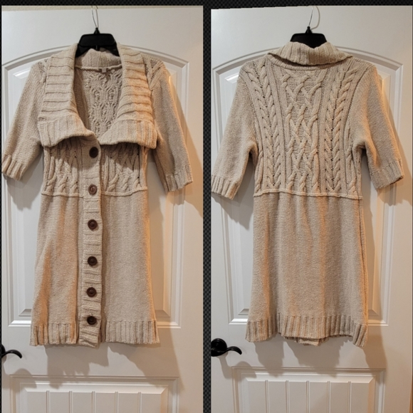 Heavy beige cotton button cardigan sweater - Picture 5 of 8